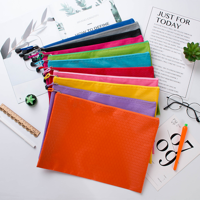 Picture of Oxford cloth football pattern zipper bag waterproof material file bag student tutorial bag a4 file bag printable logo
