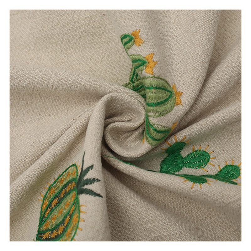 Factory supply thick cotton linen cactus embroidery fabric linen cotton handmade DIY fabric mouth gold bag