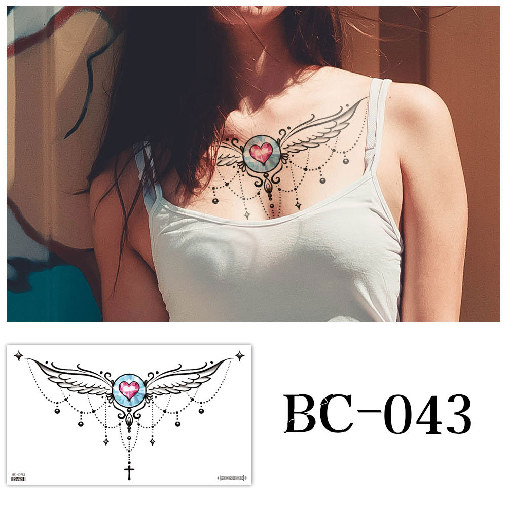 Picture of 2022 new cross-border supply waterproof tattoo stickers simple black and white flower sternum stickers personalized tattoo wholesale