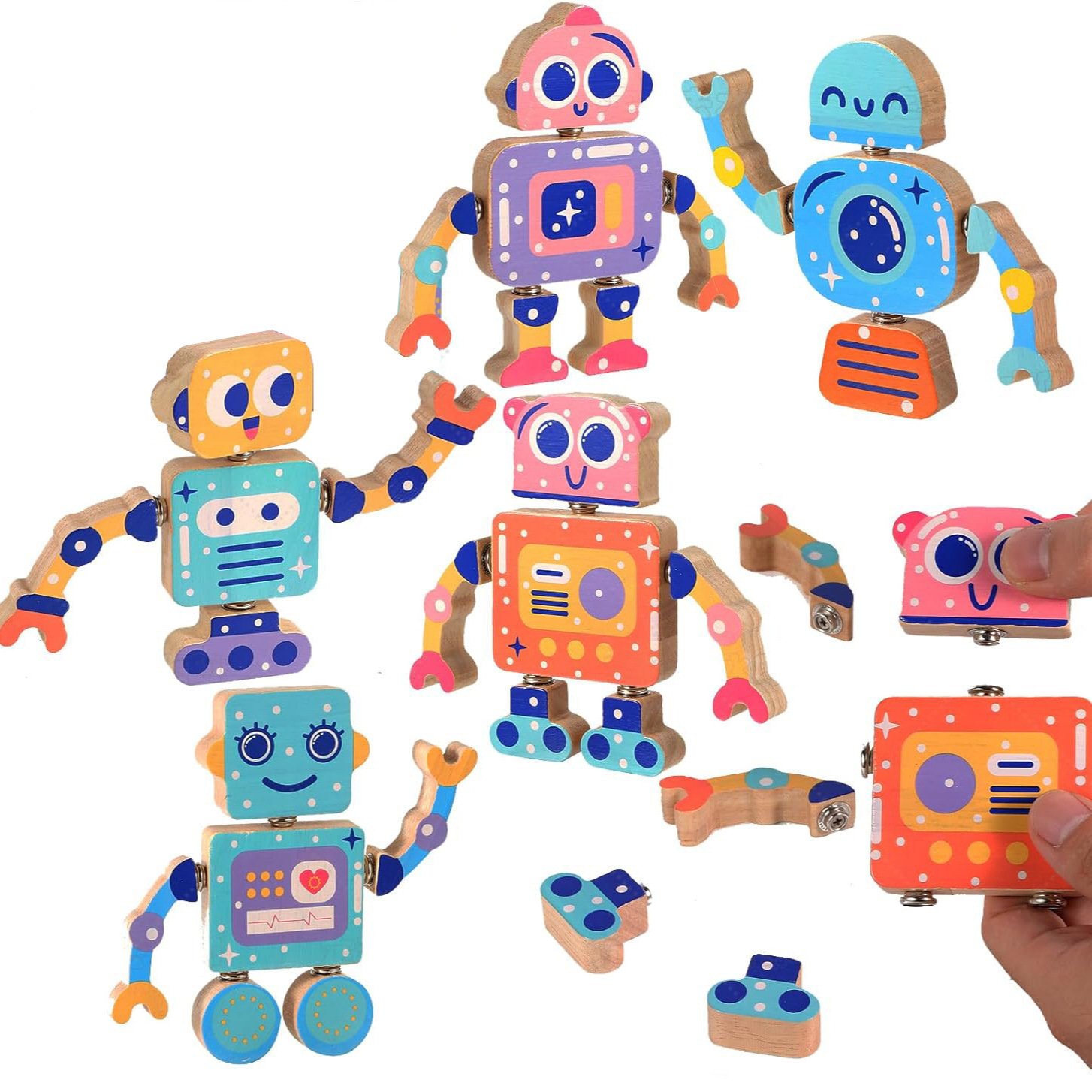 Wooden Assembled Building Blocks Robot Children's Assembled Building suit Assembled Educational Toys Creative Variables