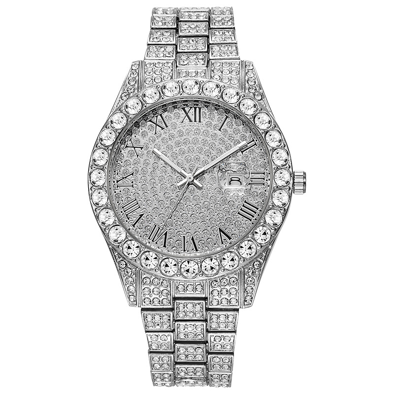 Picture of Hiphop Watch European and American Explosions Men's Steel Band Hip Hop Roman Graduated Diamond Set Calendar Men's Quartz Watch