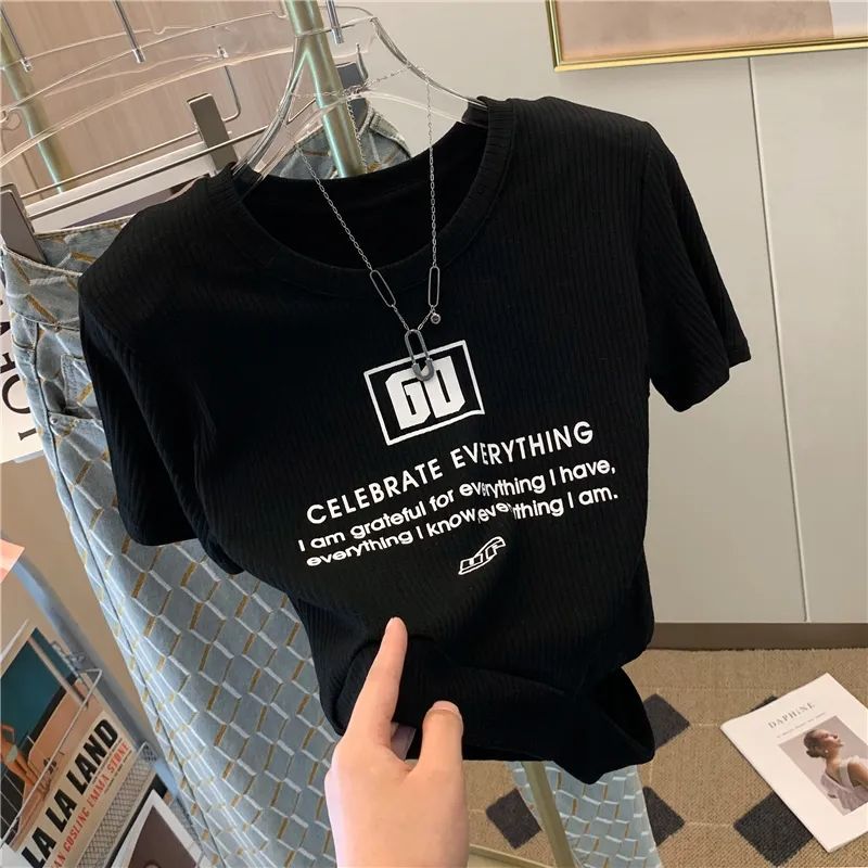 Pure Desire Chic Black Trendy Short-sleeved T-shirt Women's 2024 Summer New Niche Design Sense Top Instagram Women's Trendy