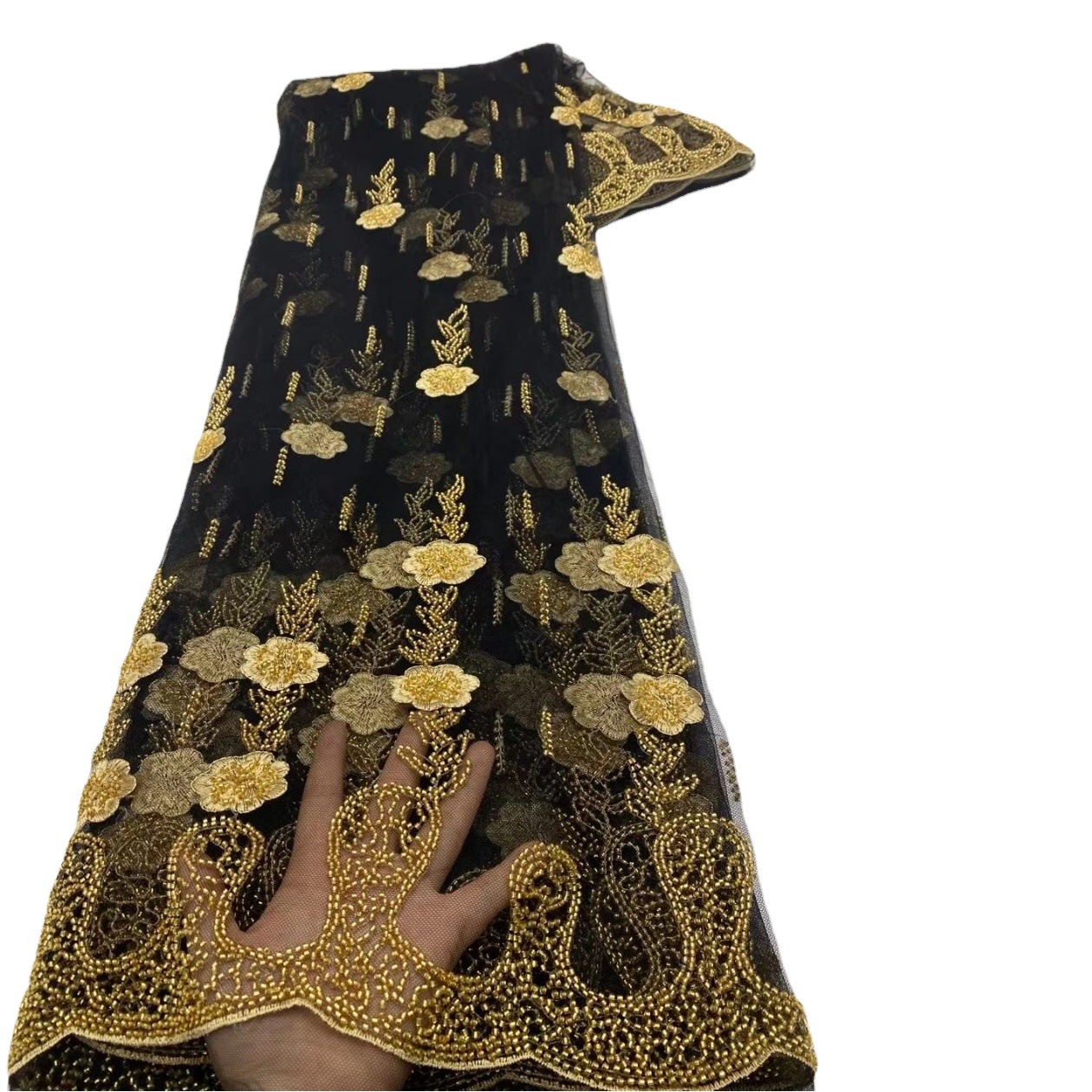 Thick Mesh Rope Embroidered Bead Lace Fabric Size Bead dress Costume Fashion Embroidered Fabric Beaded