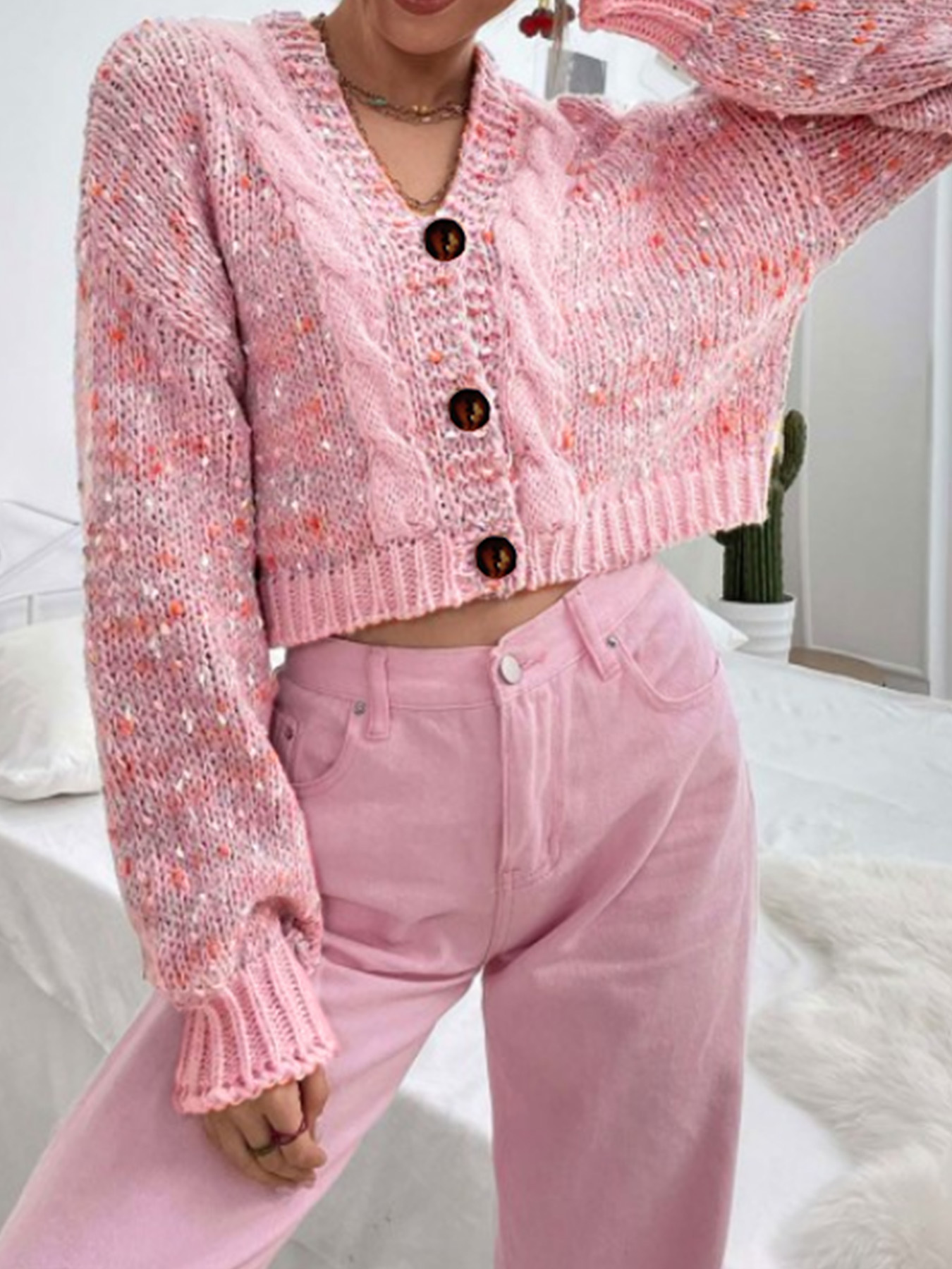 Foreign Trade Cross-border Europe and America Amazon Source Sweater Long Sleeve Cardigan Short Loose Jacket Knitted Sweater Spring Autumn Winter