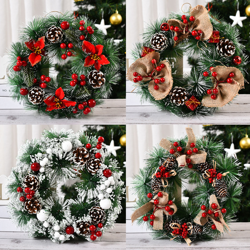 Picture of Christmas Wreath Wholesale 2022 New Simulated Wreath Christmas Decorations Handmade Wreath Door Hanging Window Decorations