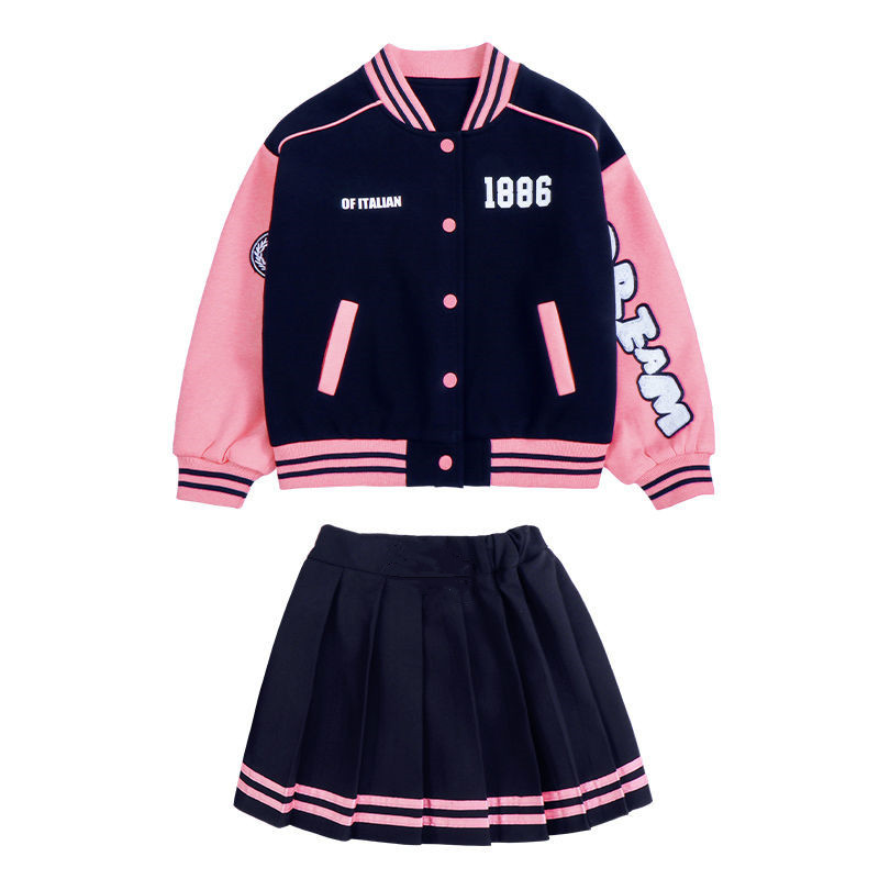 Picture of Girls' Academy-style suit Skirt Spring and Autumn New Big Children's Stynery Family Coat Girls' Baseball Suit Two-piece Set