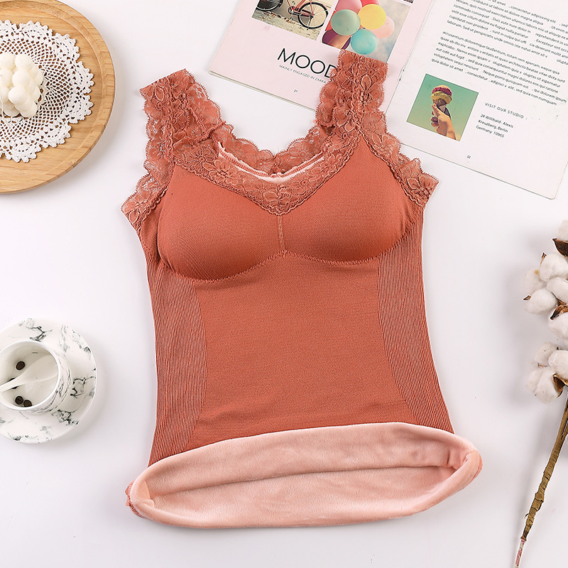 Picture of New 8-color Women's Warm Vest Seamless Lace Warm Underwear with Chest Pad Slim-fit Base Fleece Vest for Women