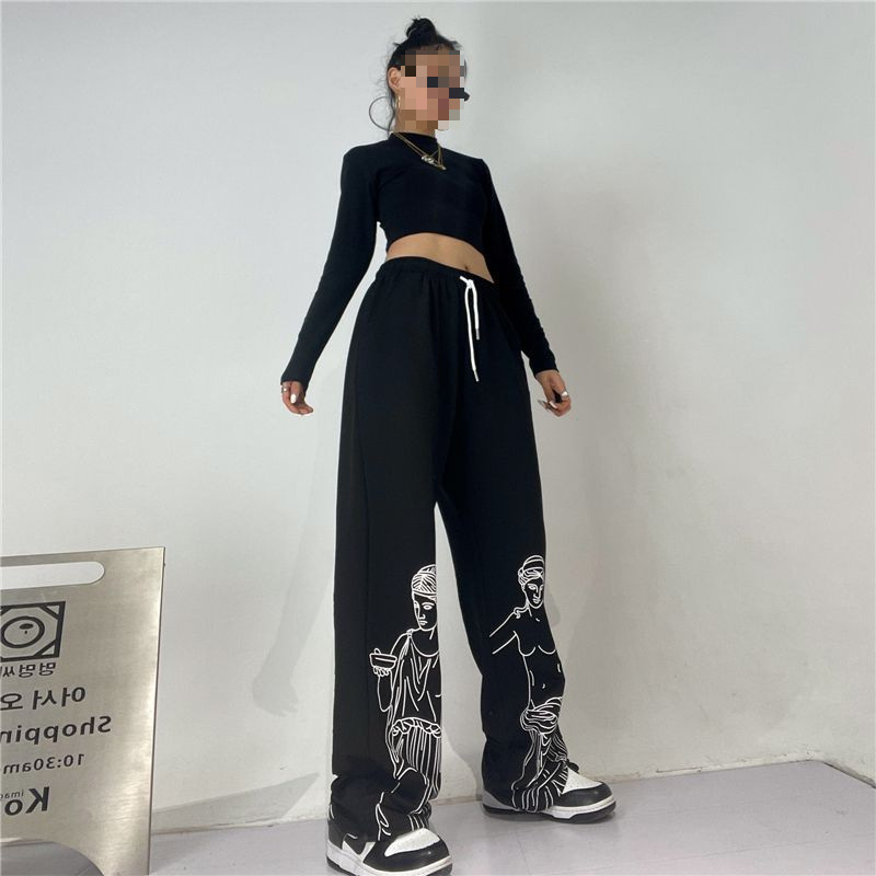 Cross-border cross-border AliExpress high waist drawstring loose European and American hot girls jazz dance hiphop trend