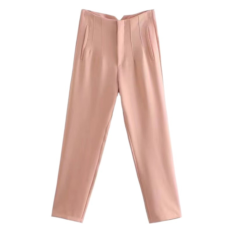 Women's Trousers European and American Amazon Cross-Border New Slim Fit Solid Color Pleated Micro-Elastic Formal Straight Pants Casual Pants