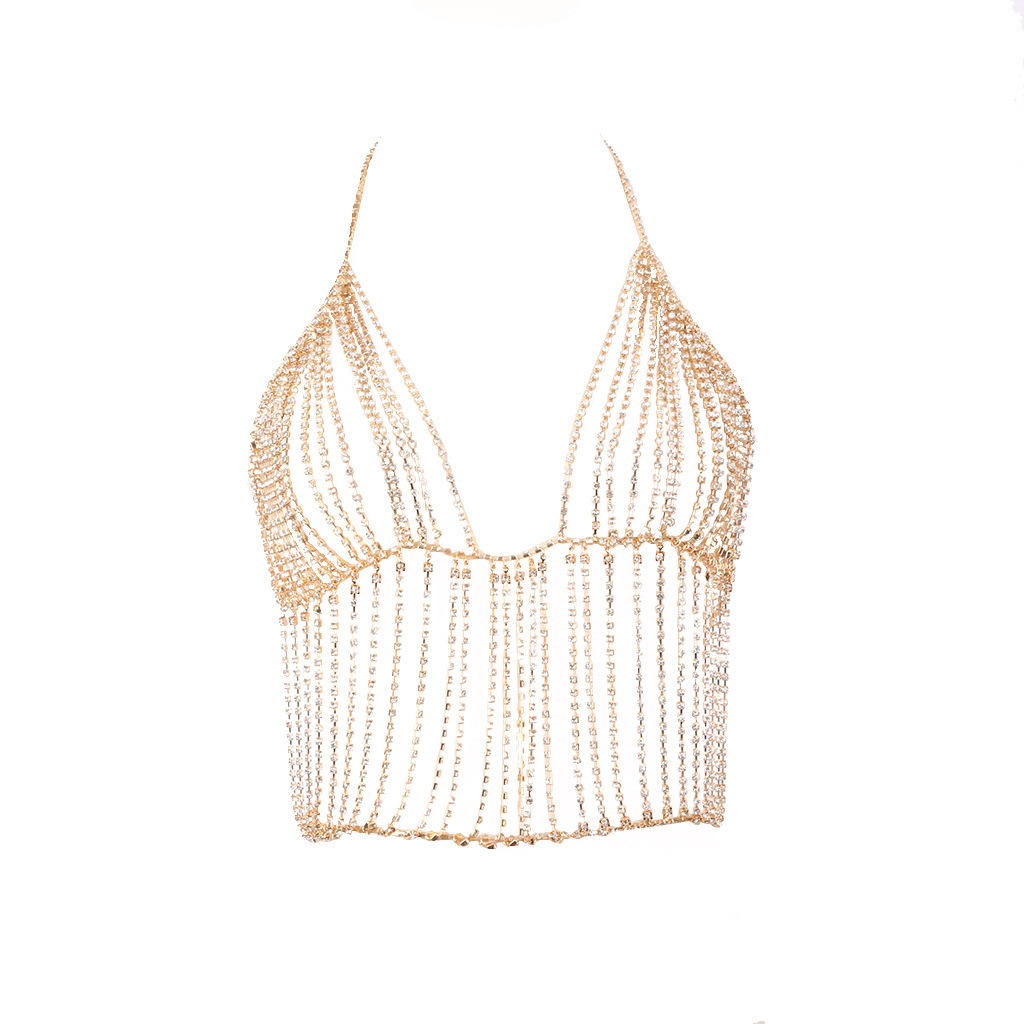 Picture of European and american cross-border jewelry summer fashion rhinestone bra skirt suit sexy nightclub waist chain tassel body chain female