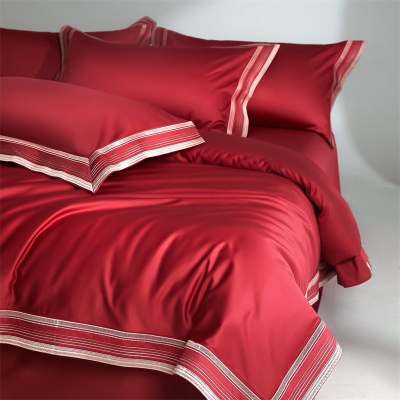 Picture of 210 Light Luxury Long-staple Cotton Cotton Four-piece Set Maternal and Infant Grade A Pure Cotton Bed Sheet Quilt Cover Satin Bedclothes 4-piece Set