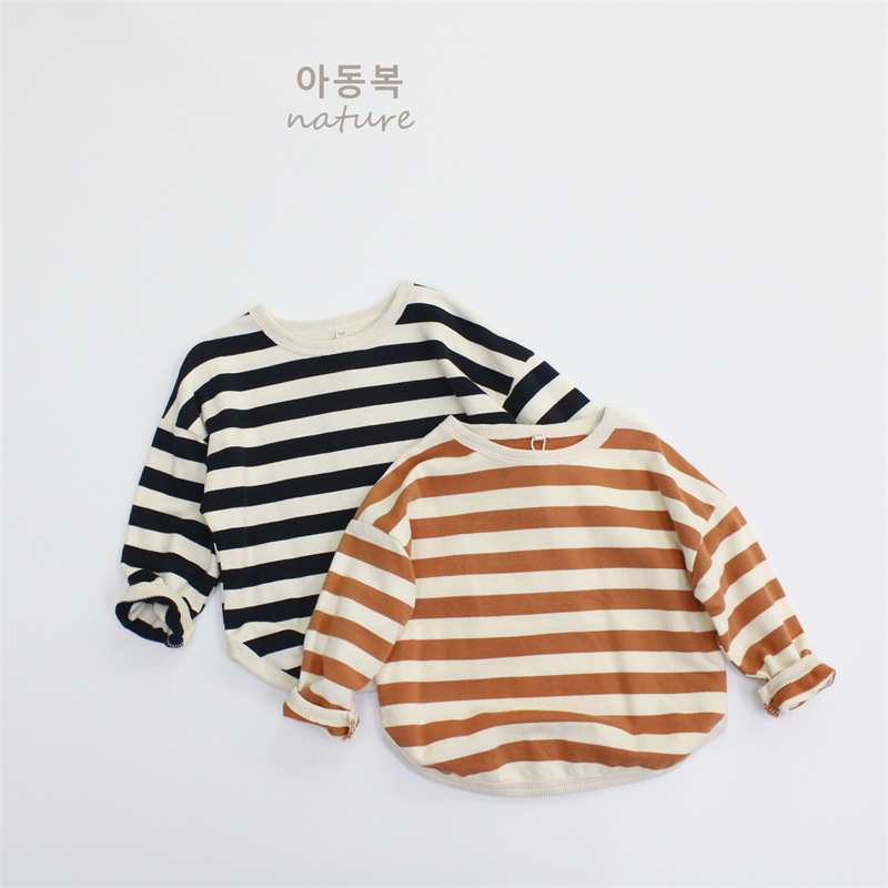 Picture of 2025 New Children's T-shirt Spring Boys' Pullover Long Sleeve Korean Round Neck Striped Loose Girls' Top Category A