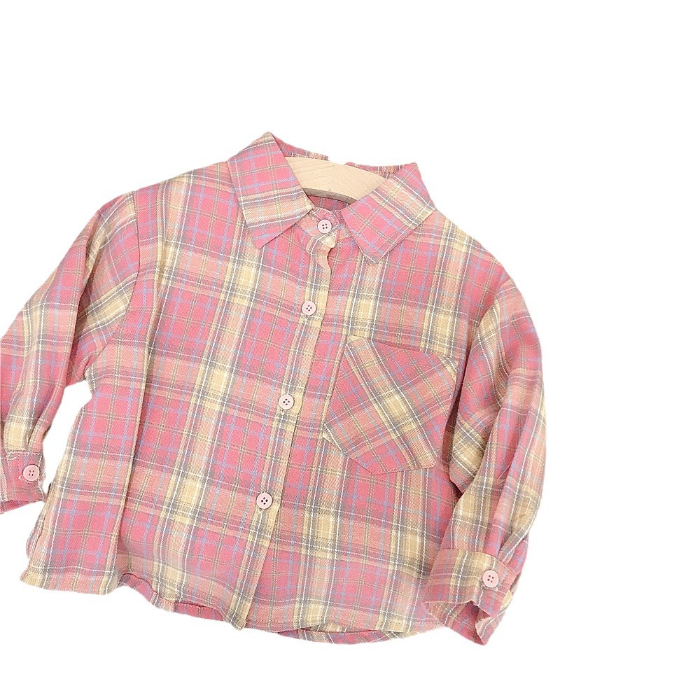Picture of Children's fashionable pink plaid shirt spring new girls' Korean-style long-sleeved shirt baby Autumn top foreign trade