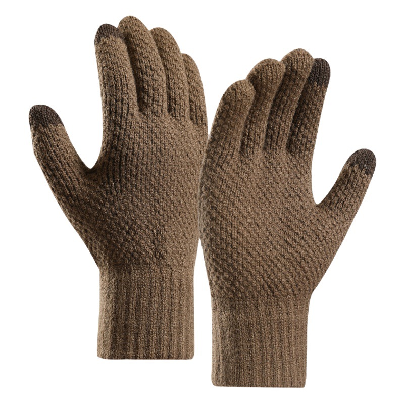 New Cross-Border Velvet Thickened Gloves Winter Gloves Warm Pineapple Pattern Split-Finger Touch Screen Men's Gloves