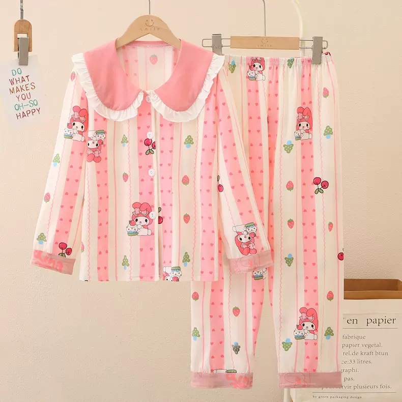 Picture of Girls' Pajamas Spring and Autumn New Lapel Long Sleeve suit Children's Home Clothes Cardigan Home Clothes Middle and Big Children