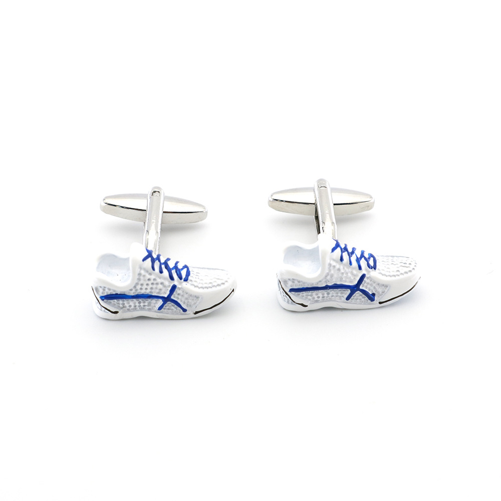 Interesting personality white blue stripes sneaker running shoes cufflinks men and women cuff in stock can be wholesale customized