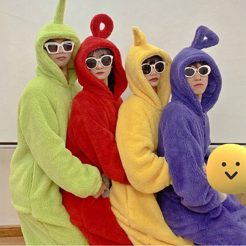 Cute antenna baby pajamas mixed batch coral fleece warm plus velvet nightgown new hooded couple homewear