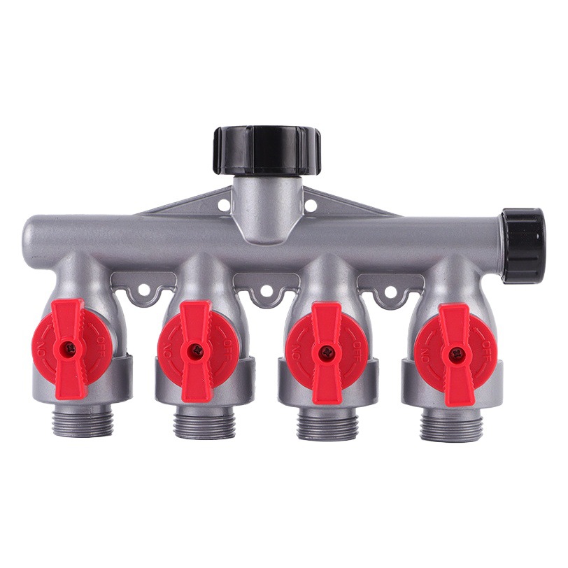 Factory supply aluminum alloy four-way joint accessories garden watering sprayer control valve switch joint accessories