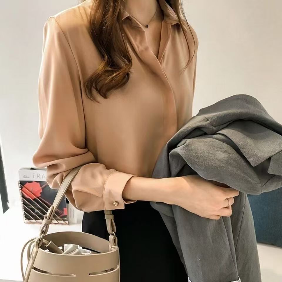 Picture of Cross-border wholesale autumn new Korean temperament solid color shirt women's long sleeve jacket simple OL chiffon shirt base shirt