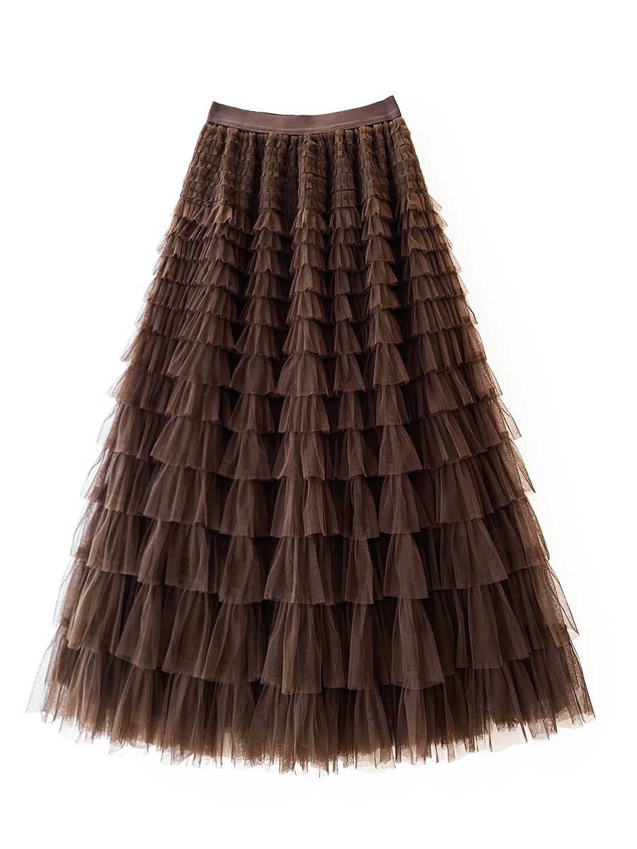 Picture of Mesh Splicing Cake Skirt 2025 Spring, Summer, Autumn and Winter New Mid-Length Skirt A-Line Long Skirt Fluffy Gauze Skirt