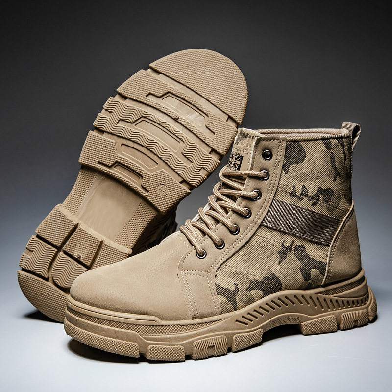 Camouflage Martin Boots Men's Autumn and Winter Warm Thickened Mid-top Men's Boots Thick Sole Fashion Retro Lace-up Work Shoes for Men