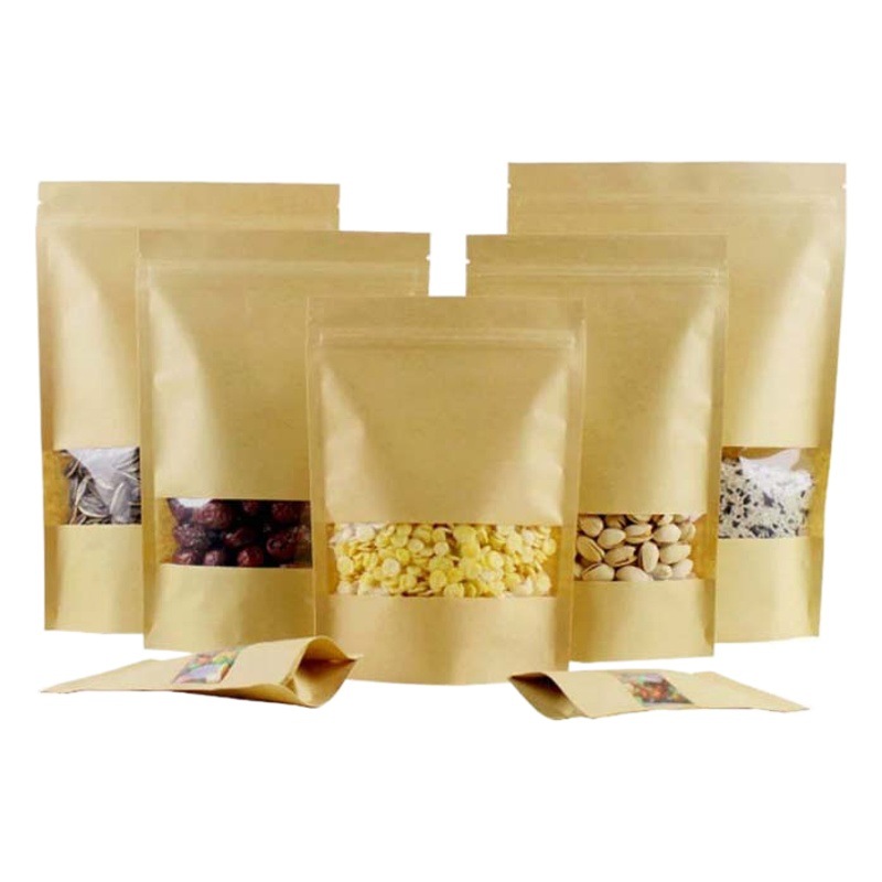Kraft Paper Self-supporting Zipper Bag Custom Thickened Food Grade Tea Bag Self-supporting Bag Frosted Window Bag Snack Bag