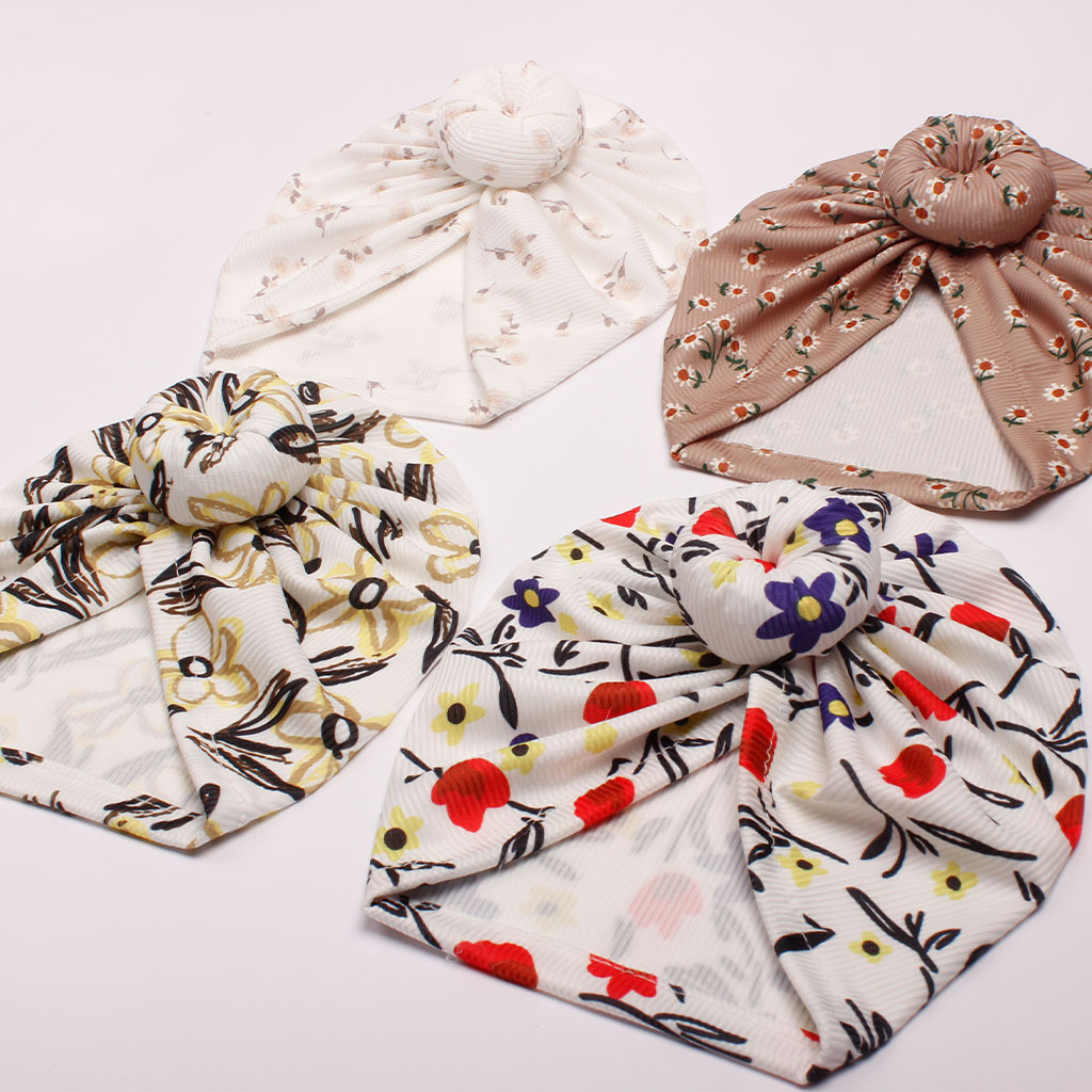 Picture of New European and American Floral Children's Hats, Printed Donut Baby Indian Pullover Hats, Four-Season Baby Turban Hats