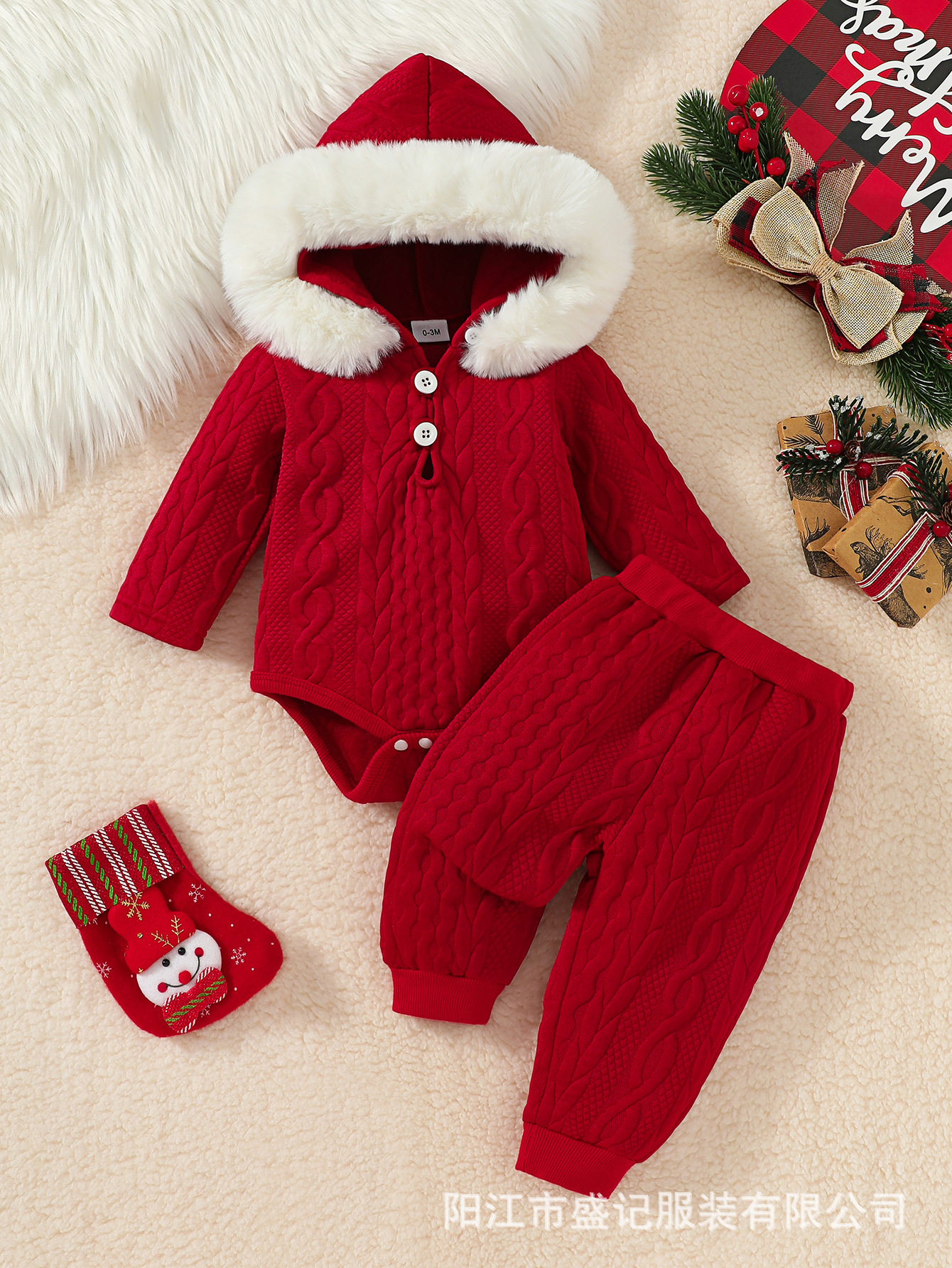 Picture of Cross-Border E-Commerce Specializes in Amazon Temu Baby Newborn Tiktok Winter Hooded Rompers Two-Piece Set