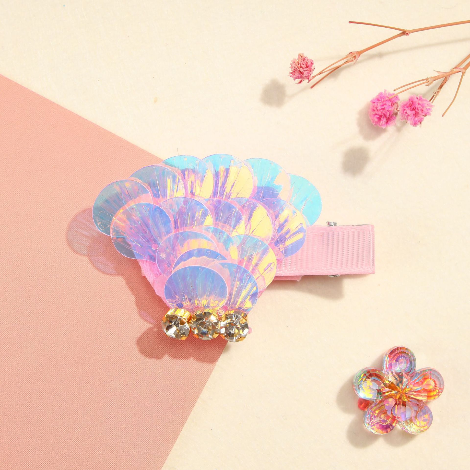 Picture of New Korean style unicorn hair clip with diamond crown children's hair clip ins sequins shell girl headdress