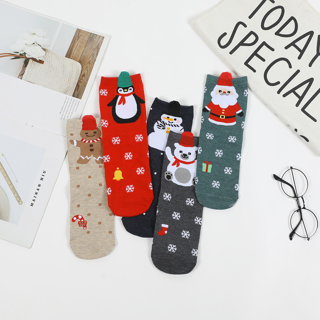 Autumn and Winter New Snowflake Christmas Cartoon Women's Mid-Calf Socks Korean Style Casual Zodiac Year New Year Women's Socks