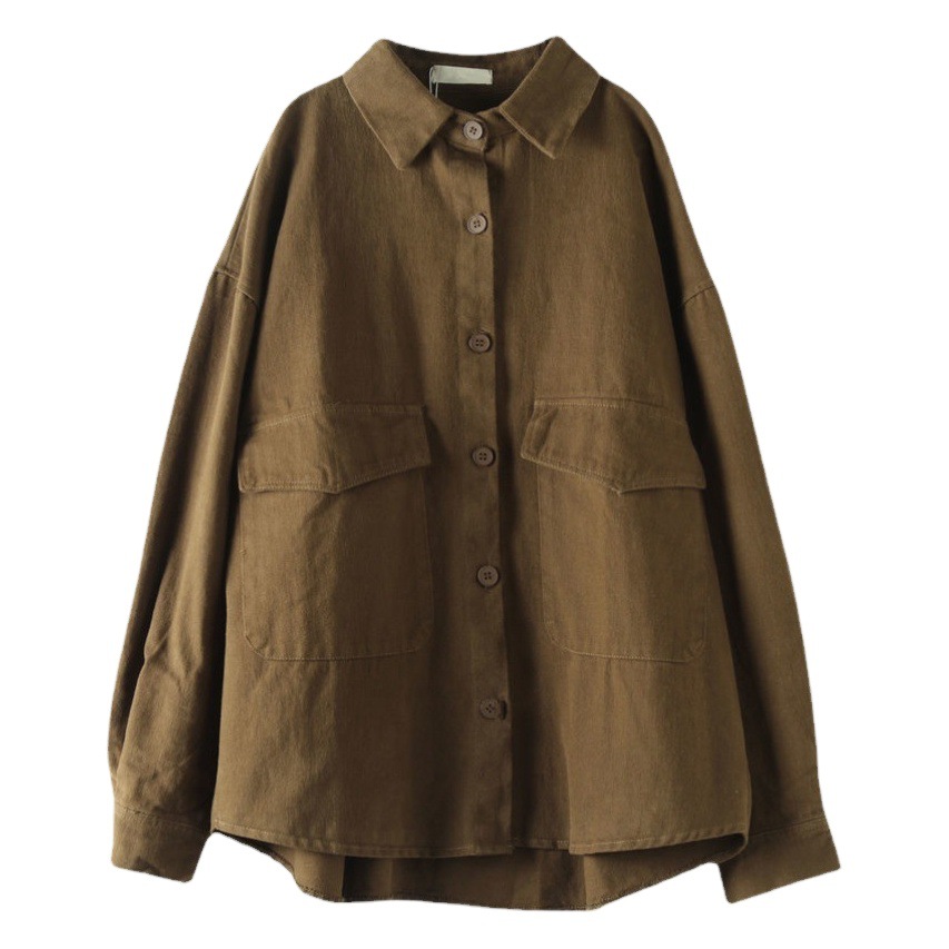 2024 Summer and Autumn New Retro Literary Large Size Loose Long Sleeve Tops Solid Color Lapel Easiest for Match Casual Top for Women