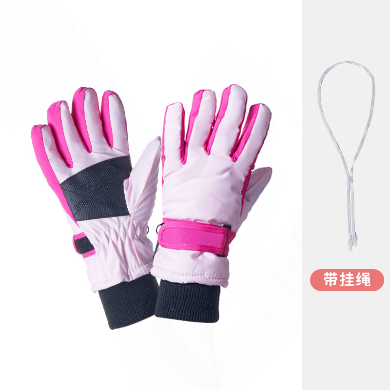 Picture of Winter children's ski gloves with lanyard 3-9 years old fleece-lined men's and women's windproof warm non-slip riding gloves wholesale