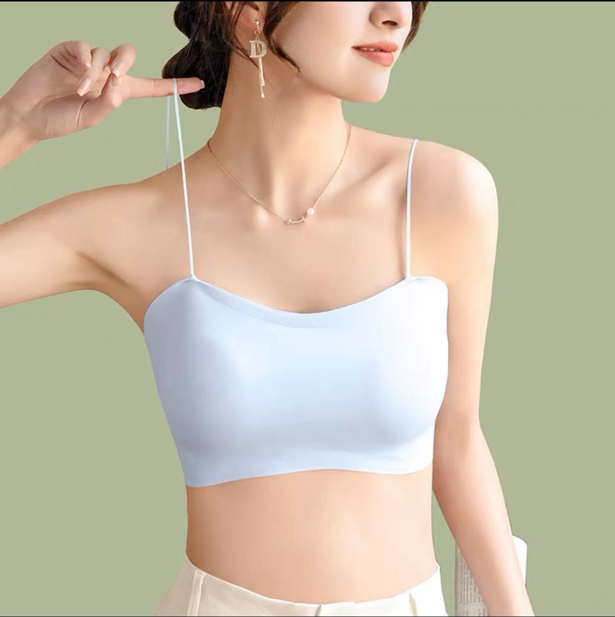 Picture of Sling Small Vest Women's Ice Silk Beautiful Back Underwear with Chest Pad One-piece Bra Summer Thin Inner Top Tube Top Outer Wear