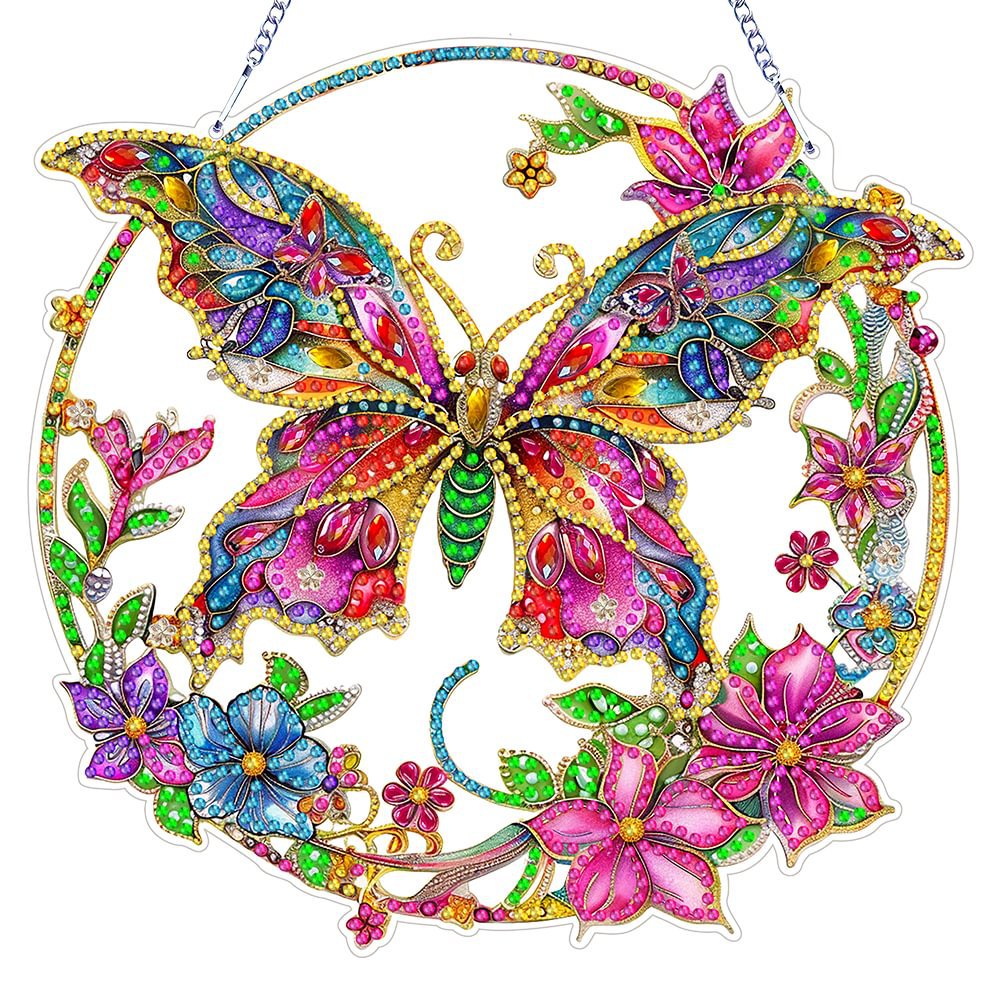 Picture of Cross-mirror new diamond painting acrylic material single-sided crystal diamond doorplate colorful butterfly style factory outlet