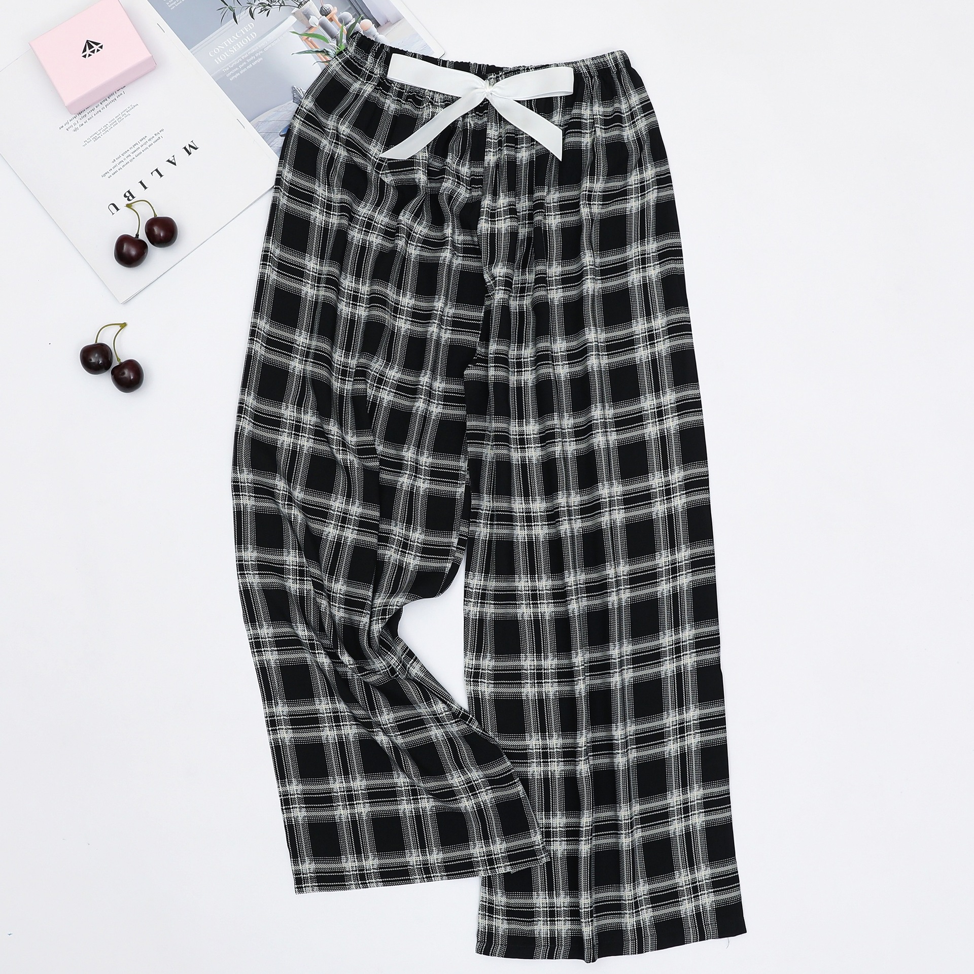 Picture of Cotton Silk Pajama Pants Women's Summer Thin Black and White Cartoon Style Wide Leg Pants Large Size Loose Outer Wearing Foreign Trade Beach Pants