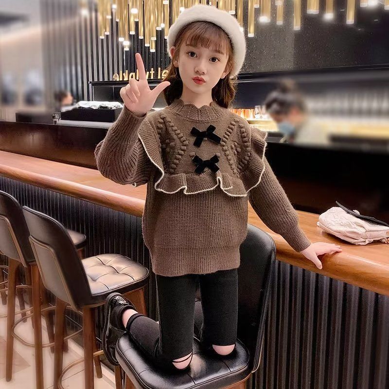 Picture of Girl's Sweater New Winter Sweet Little Girl's Sweater Western Style Warm Children's Winter Bow Base Shirt