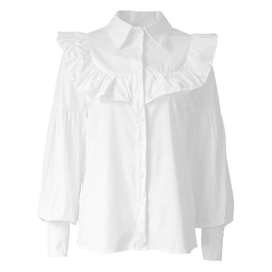 Cross-border Ruffled Shirt Europe and America 2025 Spring New French Elegant Commuter All-match Solid Color Shirt