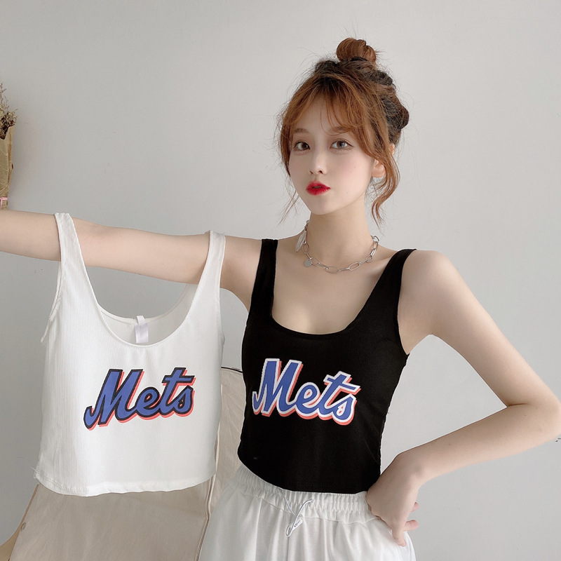 Seamless Letter Beautiful Back Navel-exposed Short Sports Vest Women's Summer Internal and External Threaded Base Shirt Backless Small Sling Women