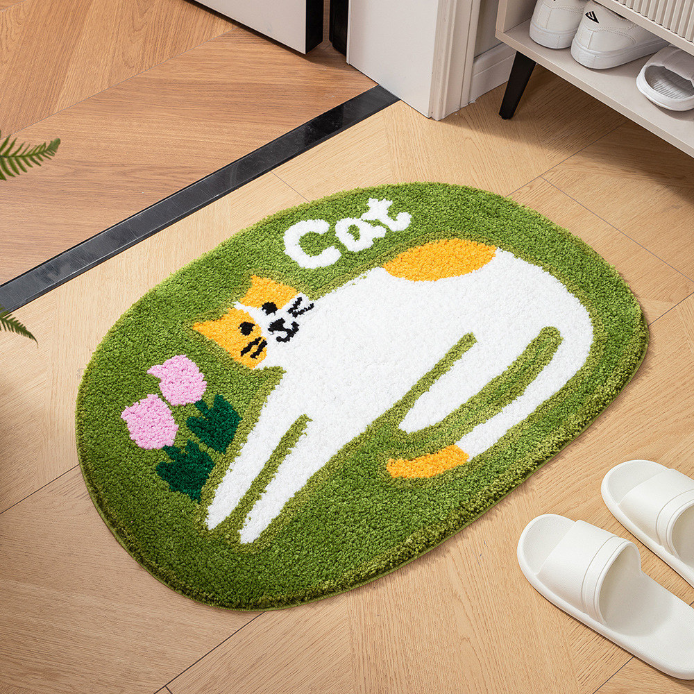 Picture of Flocked Round Bedroom Door Mat, Non-Slip Bathroom Absorbent Floor Mat, Entrance Door Mat, Children's Mat, Non-Slip and Absorbent