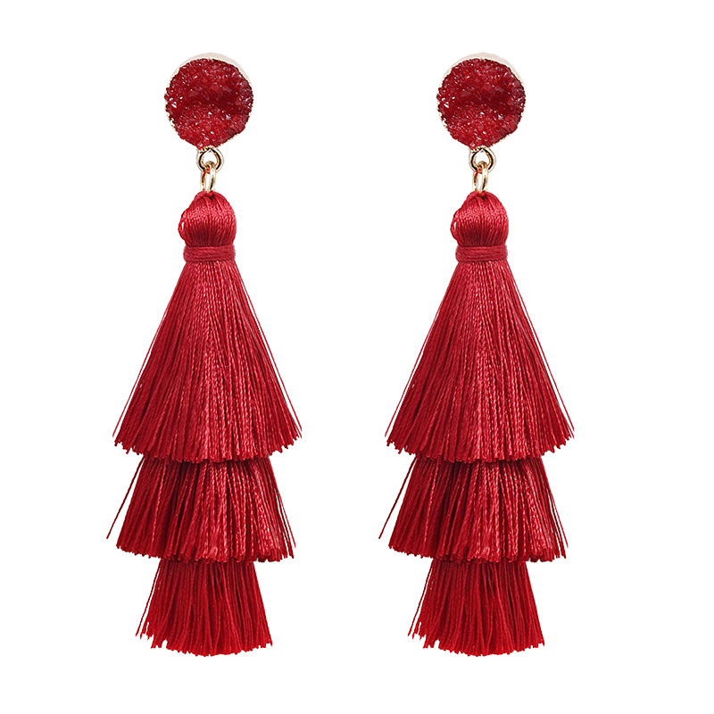 Picture of European and American Foreign Trade popular high-end fashion bohemian three-layer tassel earrings simple temperament exaggerated earrings for women