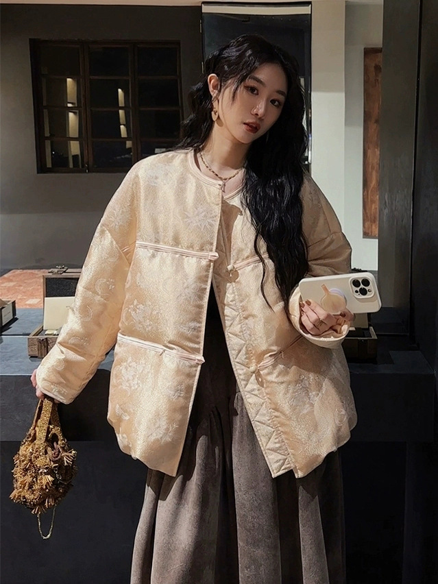 New Chinoiserie Jacquard National Style down Jacket Autumn and Winter Women's 2024 New Short Loose down Jacket B1139