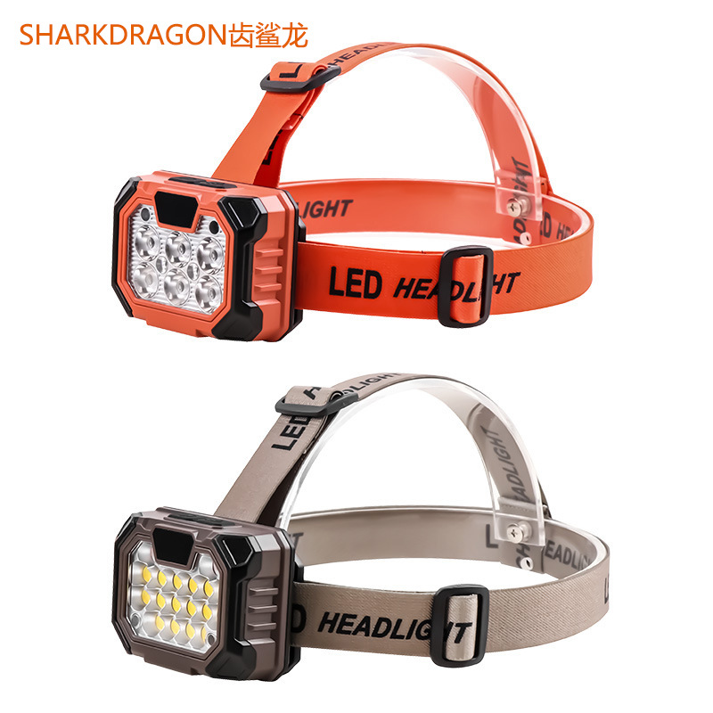 Cross-border new induction headlights Type-C charging white yellow red intelligent electric display outdoor night fishing LED headlights