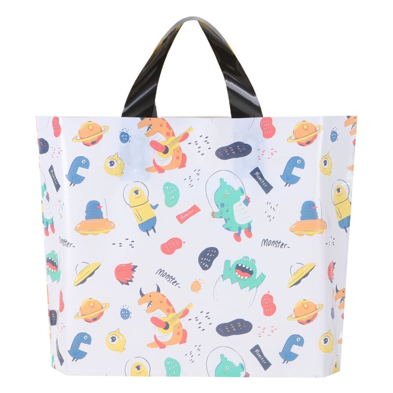 Waterproof large capacity portable storage bag carry pocket cartoon plastic bag large clothing shoe shop packaging bag wholesale
