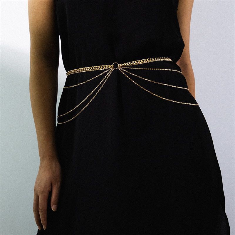 Factory supply personality simple fashion body chain women's multi-layer chain geometric waist chain clothing ball decoration jewelry