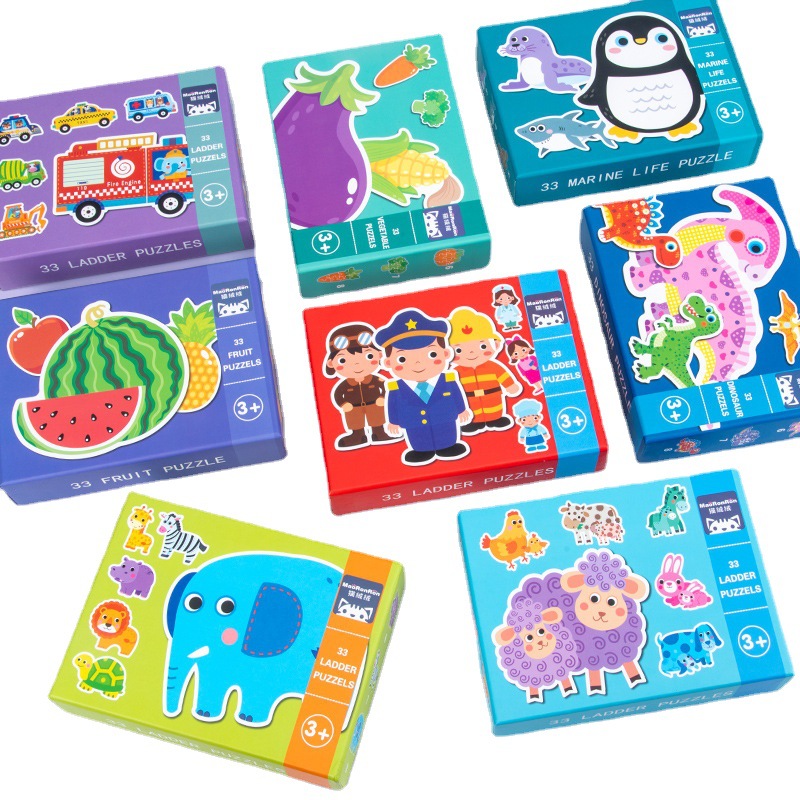 Wooden 33-Piece Puzzle Game Kidsren's Early Education Educational Animal Transportation Ocean Cartoon Flat Shape Matching Toy