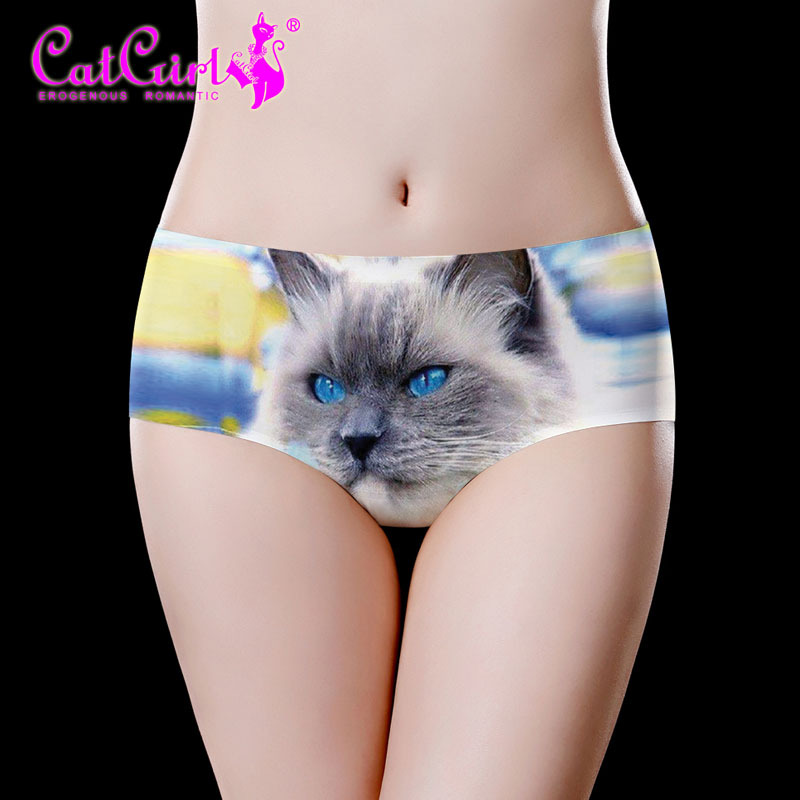 Cute cat girl briefs seamless creative underwear new personality printed underwear women's comfortable underwear mid waist