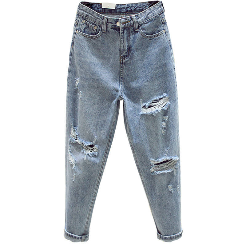 Picture of Trendy Brand Jeans Women's Autumn 2022 Summer New Loose High Waist Slimming Straight Cropped Harem Pants Beggar Ripped Pants
