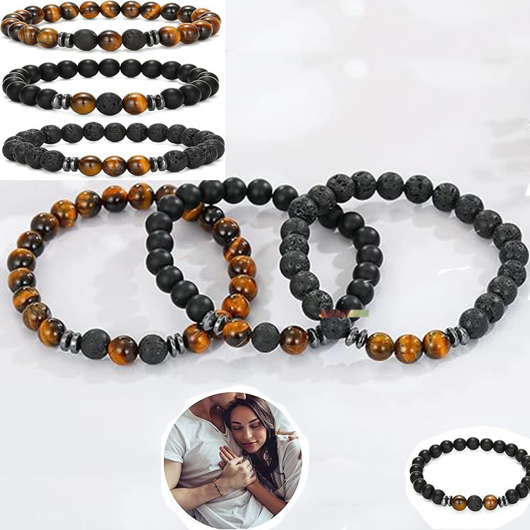 Picture of Zhou Lianfa Tiger Eye Bracelet Men's 8MM Beads suit Elastic Adjustable Black Crystal Beads Suitable for Ladies Ceremony