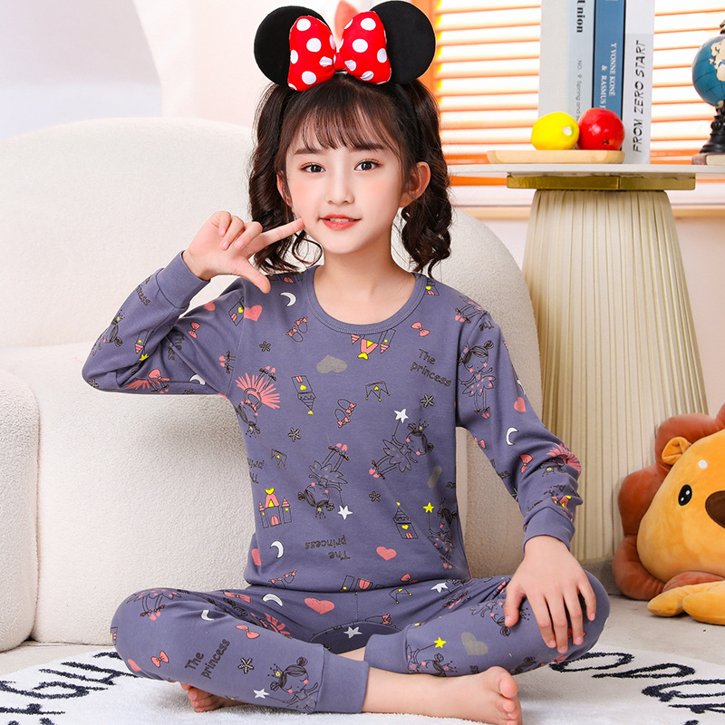 Picture of 2024 Autumn and Winter Children's Round Neck Pure Cotton Home Clothes Pajamas for Boys and Girls Cartoon Autumn Clothes and Autumn Pants Bottoming Underwear Set