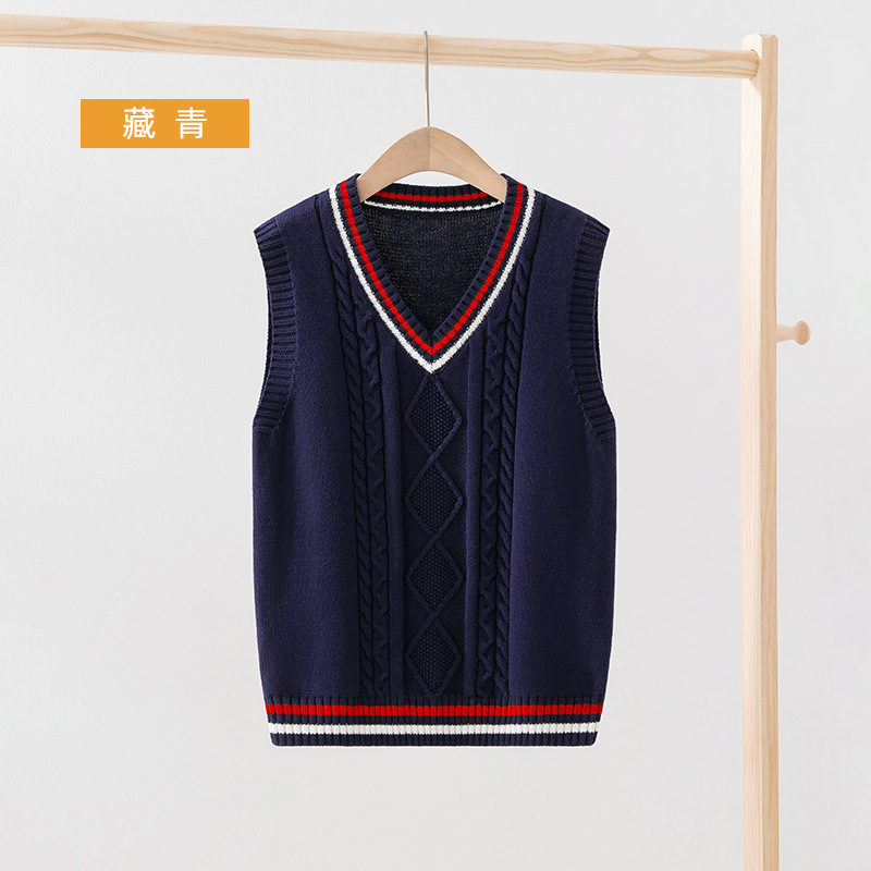 Picture of 2023 Spring and Autumn Children's Sweater Cotton Vest British Academy Style School Uniform Student Boys and Girls Knitted Vest Class Clothes